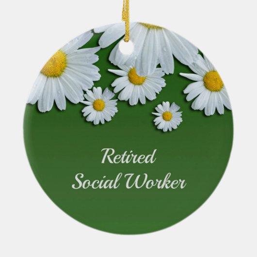 緑と白のフローラデザイン退職した – 社会的問題 セラミックオーナメント (裏面)