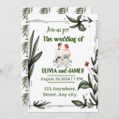 緑と白のフローラ結婚式招待状 招待状 (正面/裏面)