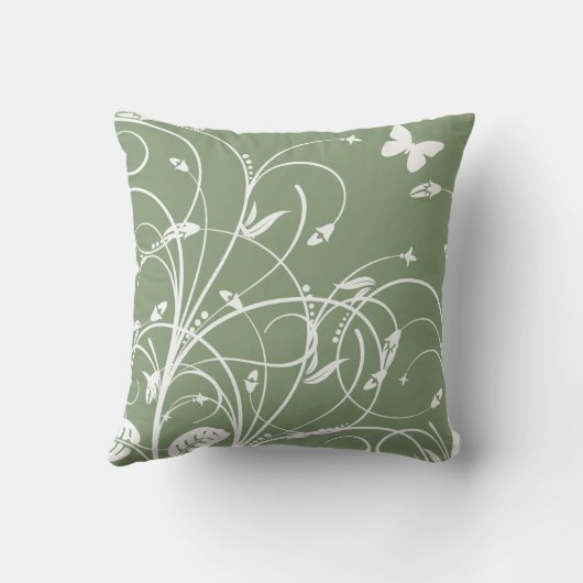 緑と白のフローラ装飾用クッション クッション (裏面)