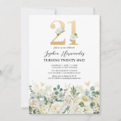 緑と白のフローラ21歳の誕生日パーティー 招待状 (正面)