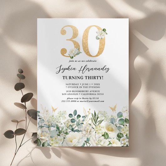 緑と白のフローラ30th誕生日パーティー 招待状