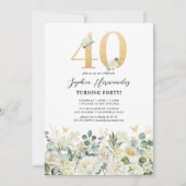 緑と白のフローラ40th誕生日パーティー 招待状 (正面)