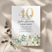 緑と白のフローラ40th誕生日パーティー 招待状