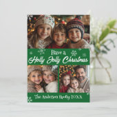 緑と白のホリーのすてきクリスマス家族の写真 シーズンカード (スタンド正面)