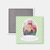 緑と白のポルカドット:フレーム付きフォトマグネット マグネット (正面/裏面)