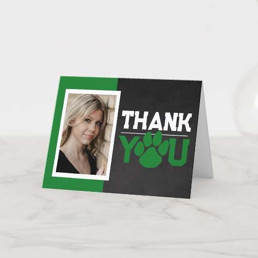 緑と白のポープリント卒業2写真折り畳み サンキューカード