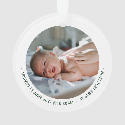 緑と白のママパパ初めてのクリスマス写真 オーナメント (裏面)