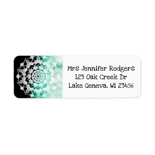 緑と白のマンダラ抽象芸術 ラベル (正面)