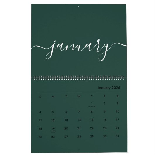 緑と白のミニマリスト2026 カレンダー (1月 2026)