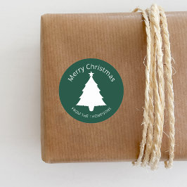 緑と白のミニマルなクリスマスツリーと文字 ラウンドシール