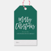 緑と白のメリークリスマススクリプトの休日 ギフトタグ (正面)