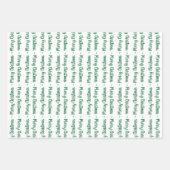 緑と白のメリークリスマスタイポグラフィギフト ラッピングペーパーシート (正面3)