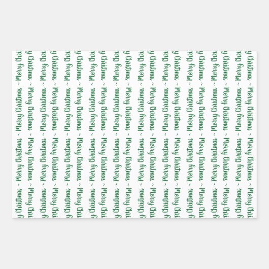 緑と白のメリークリスマスタイポグラフィギフト ラッピングペーパーシート (正面3)