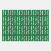 緑と白のメリークリスマスタイポグラフィギフト ラッピングペーパーシート (正面)