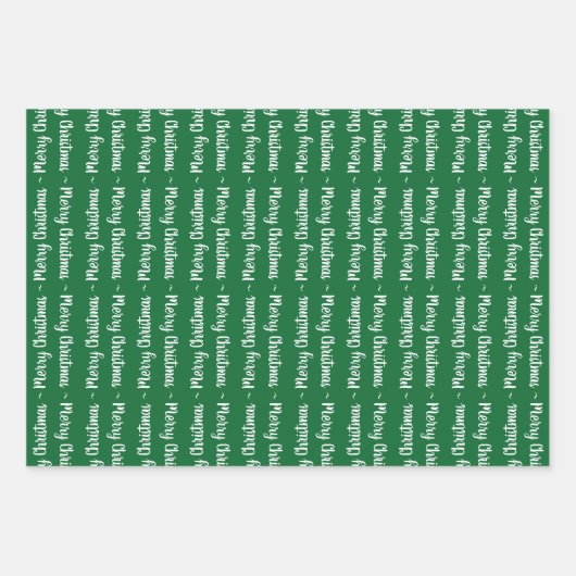 緑と白のメリークリスマスタイポグラフィギフト ラッピングペーパーシート (正面)