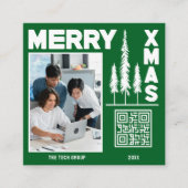 緑と白のメリークリスマスQRコード スクエア名刺 (正面)