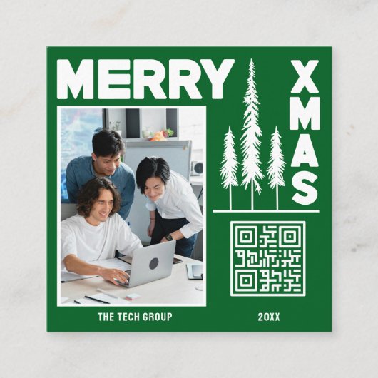 緑と白のメリークリスマスQRコード スクエア名刺 (正面)