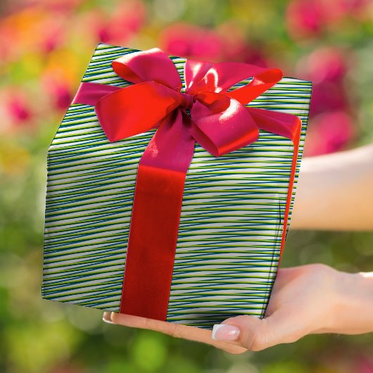 緑と白のモイストライプレのトリップ(幻覚体験)のような抽象芸術 ラッピングペーパー