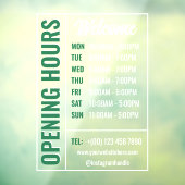 緑と白のモダンな営業時間 コンタクト ウェルカム ウィンドウサイン (シート3)