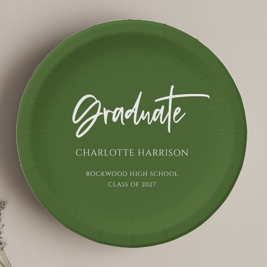 緑と白のモダン脚本の卒業式 ペーパープレート