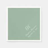 緑と白のモノグラム結婚スクリプト スタンダードカクテルナプキン (正面)