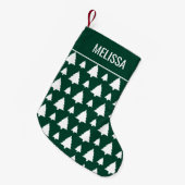 緑と白のモミのクリスマスツリーパターン&名前 スモールクリスマスストッキング (正面 (吊り時))