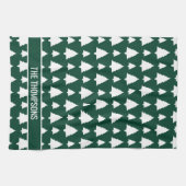 緑と白のモミのクリスマスツリーパターン&文字 キッチンタオル (横)