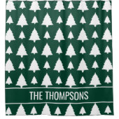 緑と白のモミのクリスマスツリーパターン&文字 シャワーカーテン (正面)