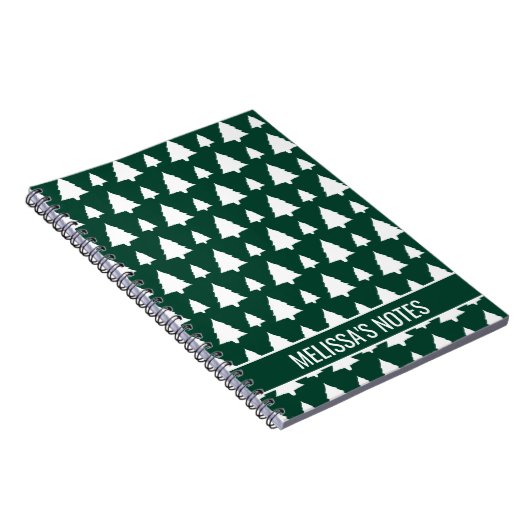 緑と白のモミのクリスマスツリーパターン&文字 ノートブック (右側)