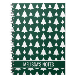 緑と白のモミのクリスマスツリーパターン&文字 ノートブック