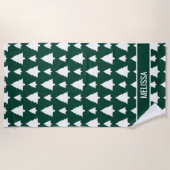 緑と白のモミのクリスマスツリーパターン&文字 ビーチタオル (正面)