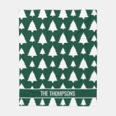 緑と白のモミのクリスマスツリーパターン&文字 フリースブランケット (正面)