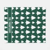 緑と白のモミのクリスマスツリーパターン&文字 フリースブランケット (正面(横))