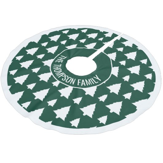 緑と白のモミのクリスマスツリーパターン&文字 ブラッシュドポリエステルツリースカート (アングル)