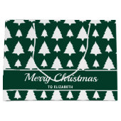 緑と白のモミのクリスマスツリーパターン&文字 ラージペーパーバッグ (正面)