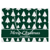 緑と白のモミのクリスマスツリーパターン&文字 ラージペーパーバッグ (裏面)