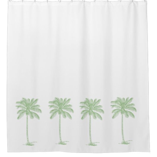 緑と白のヤシのパルメットの木 シャワーカーテン (正面)
