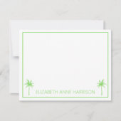 緑と白のヤシの木とストライプ ノートカード (正面)