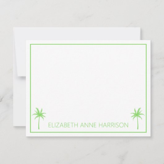 緑と白のヤシの木とストライプ ノートカード (正面)