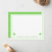 緑と白のヤシの木とストライプ ノートカード (正面/裏面インサイチュ)