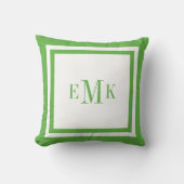 緑と白のリボン名門私立校風のドットカスタムモノグラム クッション (正面)