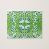 緑と白のロマンお洒落ティックハートパターン ジグソーパズル (横)