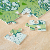 緑と白のロマンお洒落ティックハートパターン ジグソーパズル (側面)