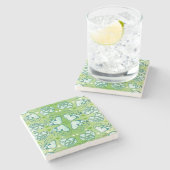 緑と白のロマンお洒落ティックハートパターン ストーンコースター (横)