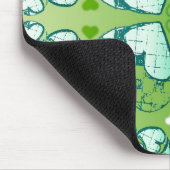 緑と白のロマンお洒落ティックハートパターン マウスパッド (コーナー)