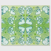 緑と白のロマンお洒落ティックハートパターン ラッピングペーパー (フラット)