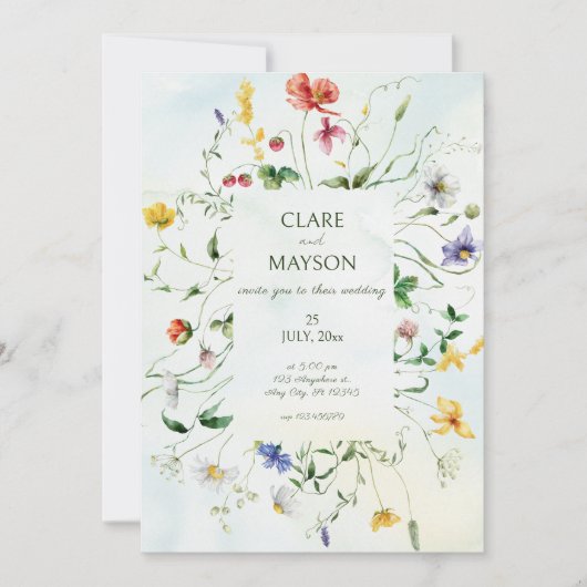 緑と白のロマ素朴ンス結婚夏 招待状 (正面)