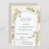 緑と白のワイルドフラワージオメトリックRSVPカード 招待状 (正面/裏面)