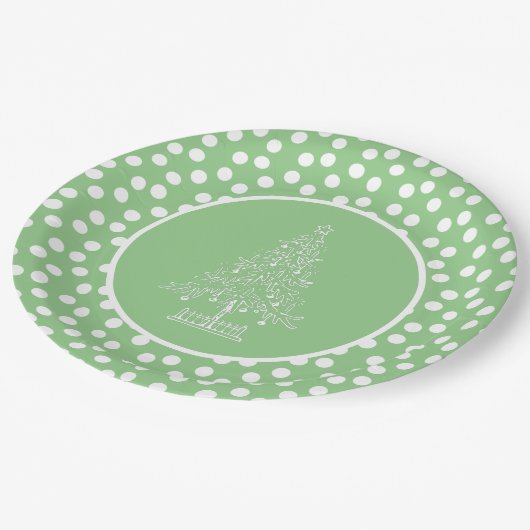 緑と白のヴィンテージのクリスマスツリー ペーパープレート (アングル)