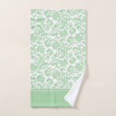 緑と白のヴィンテージダマスモノグラム バスタオルセット (ハンドタオル)